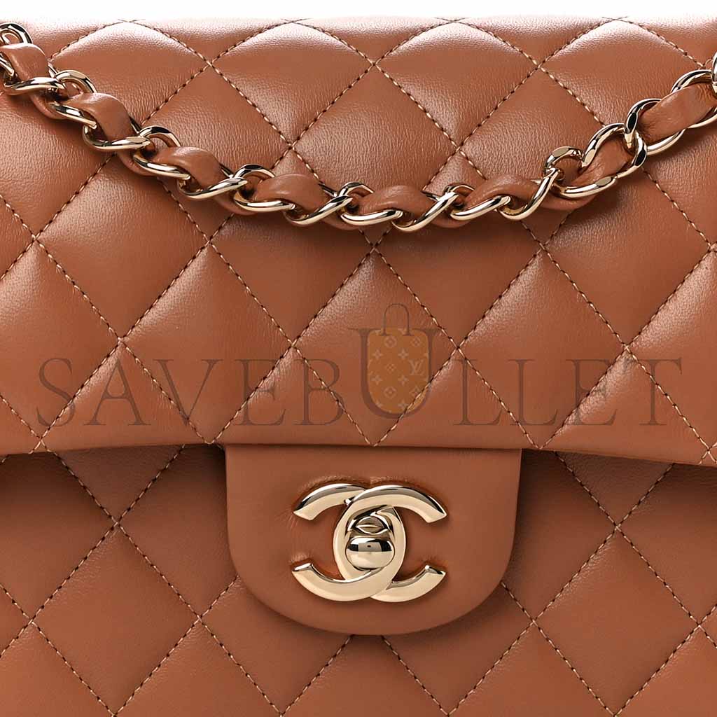 CHANEL LAMBSKIN QUILTED SMALL DOUBLE FLAP BROWN AS1117 (23*14.5*6cm)